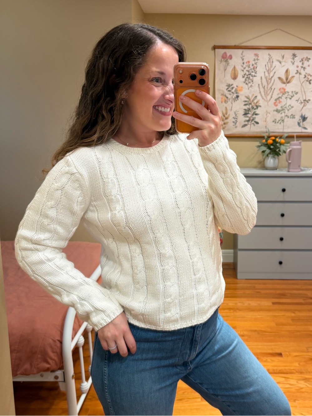 Vintage GAP Classic Cable Knit Crewneck Sweater - Cream cotton white Medium